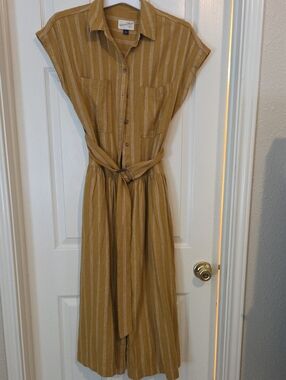 Universal Thread Mustard Stripe Button-Front Midi Dress